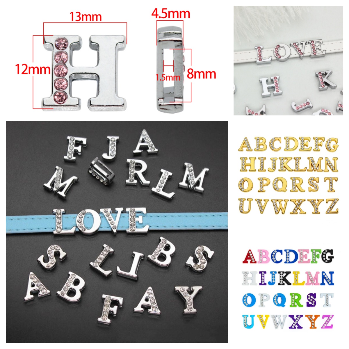 Crystal Bead Mix - 50PC/lot Hole 8MM Slide Letter DIY